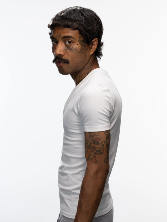 White V-Neck T-Shirt – Premium Heavy Cotton Slim Fit