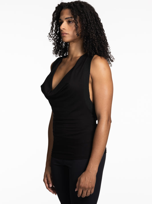 Double Cowl Tank Top BLACK