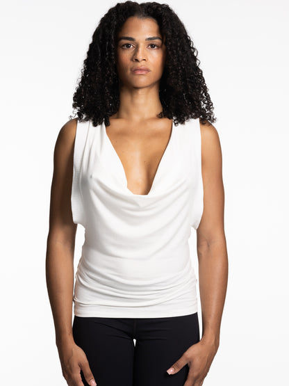 Double Cowl Tank Top WHITE