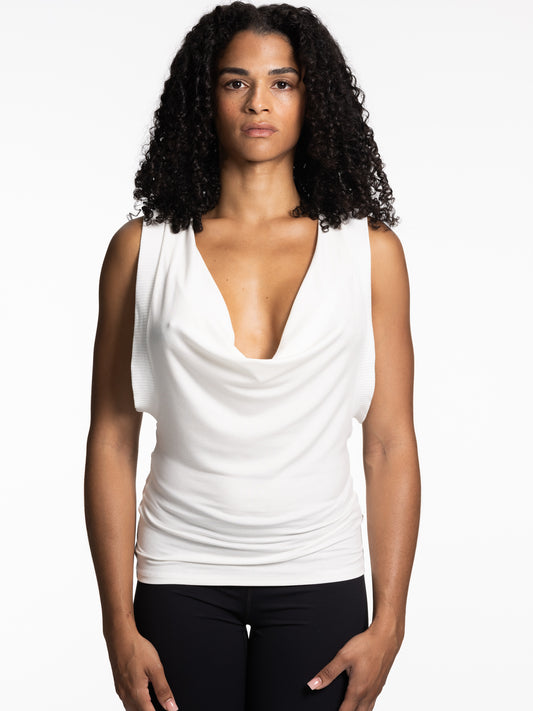 Double Cowl Tank Top WHITE