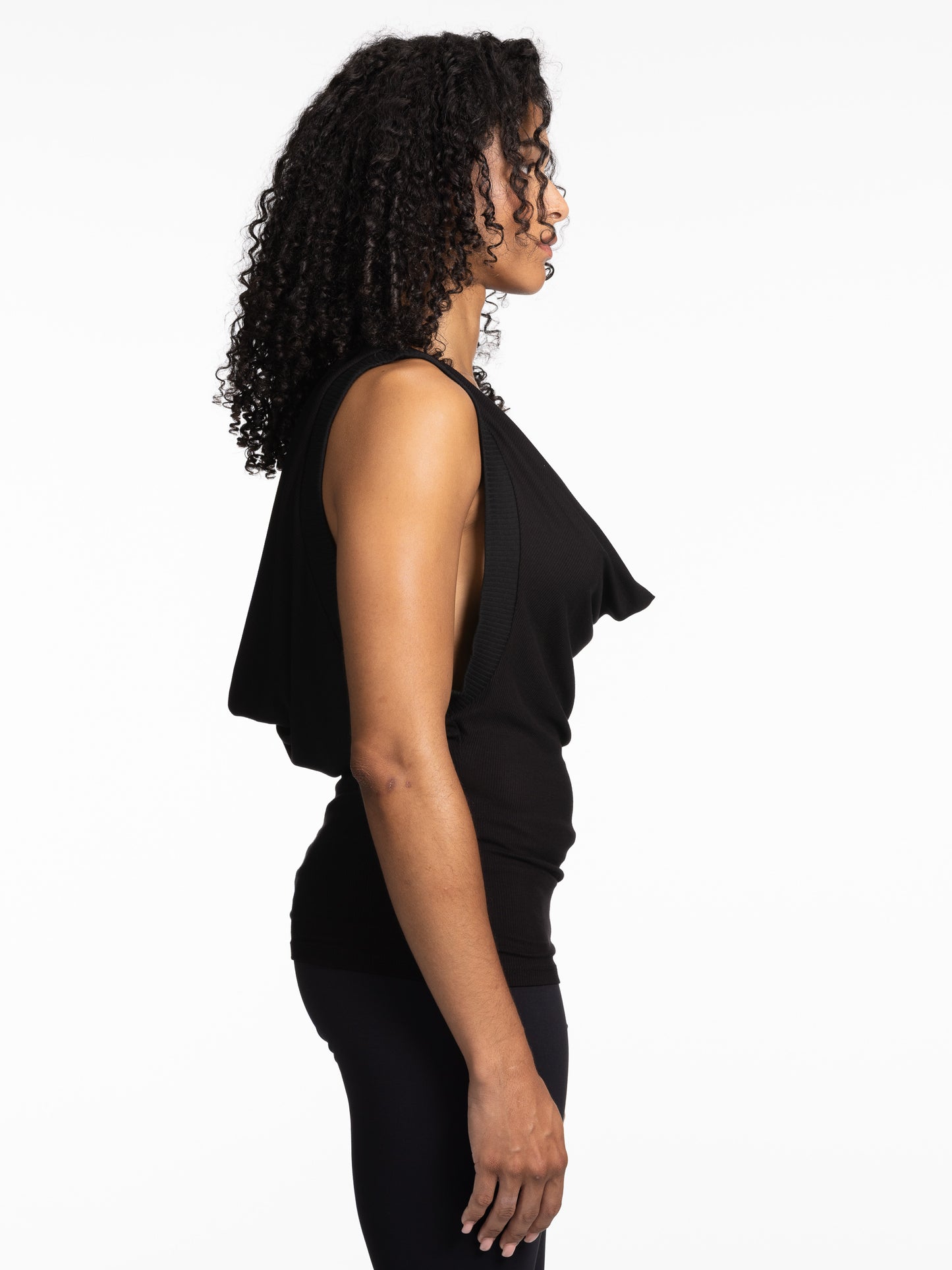 Double Cowl Tank Top BLACK
