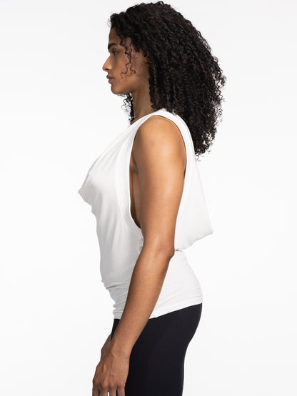 Double Cowl Tank Top WHITE