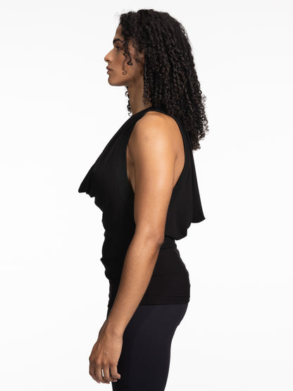 Double Cowl Tank Top BLACK