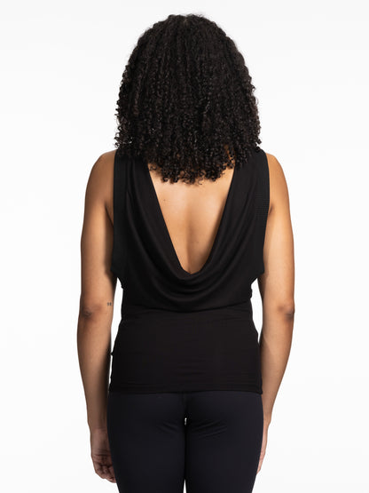 Double Cowl Tank Top BLACK